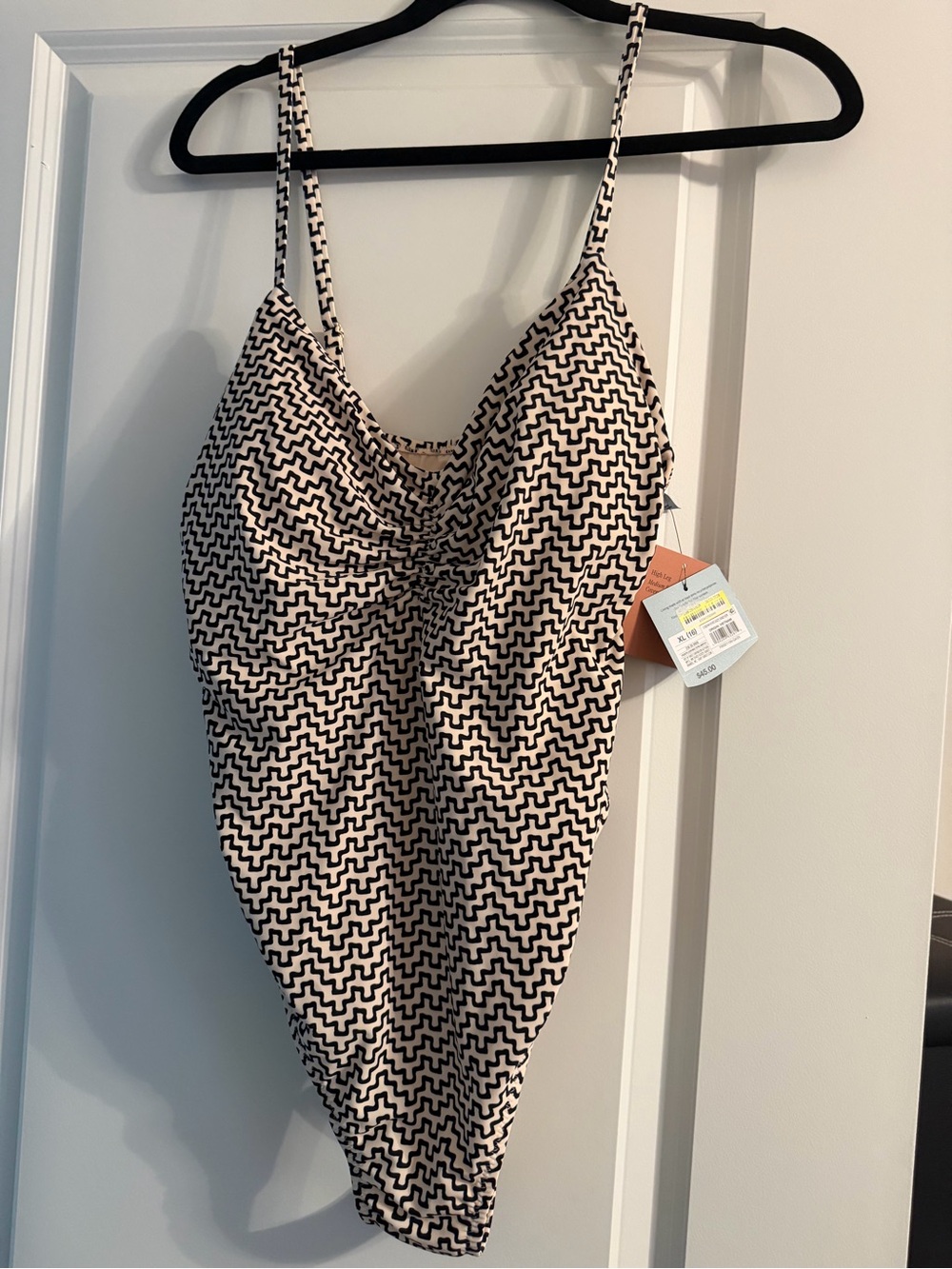 Shade & Shore Black and Cream Geometric One-Piece Swimsuit